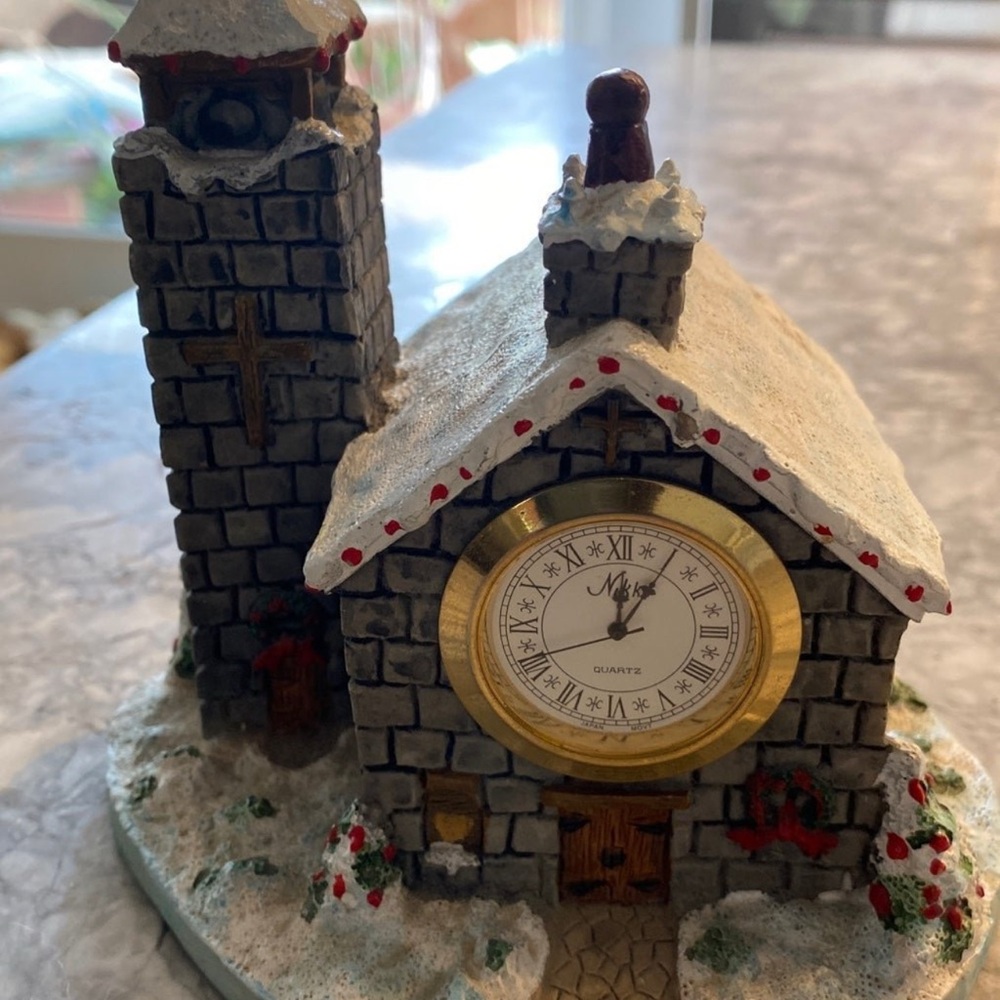 Nikko Ceramics Stone Clock House with Gold Accents